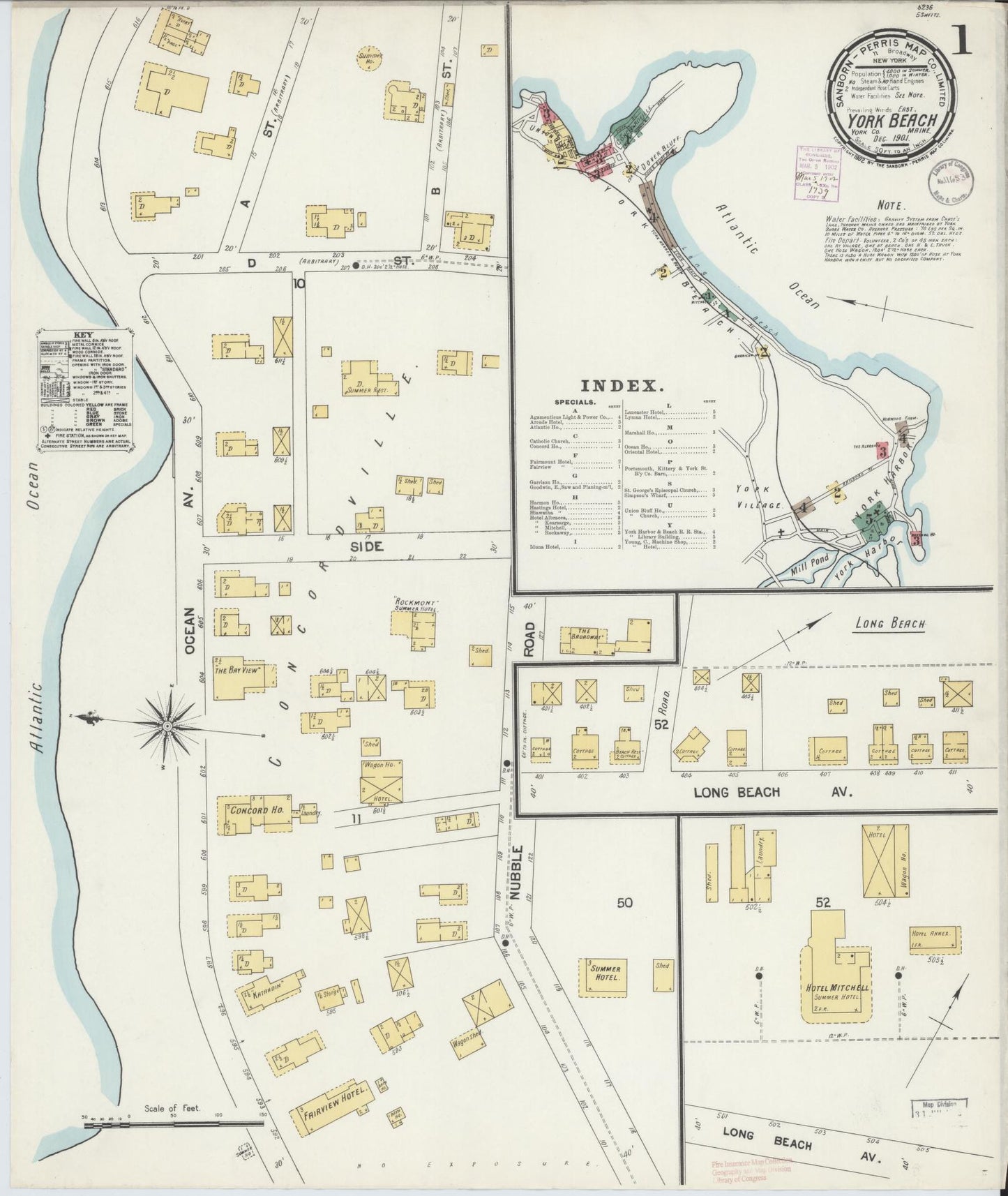 Sanborn Fire Insurance Map from York Beach, York County, Maine (1901), Sheet #0001 - Complete Map Set gallery image, historic Sanborn map, vintage wall art, Maine Maine
