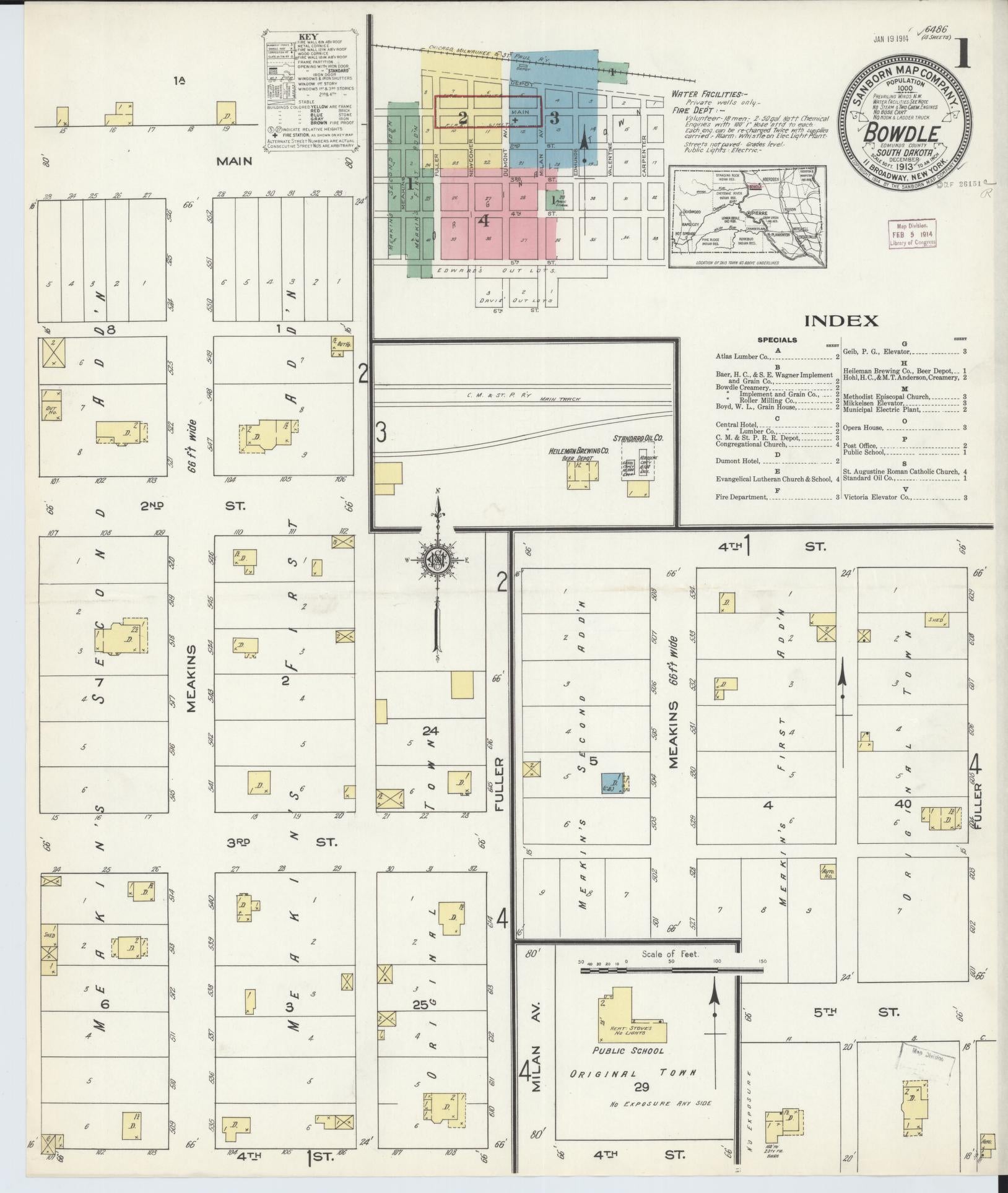 Sanborn Fire Insurance Map from Bowdle, Edmunds County, South Dakota (1913), Sheet #0001 - Historic Sanborn Fire Insurance Map Print, vintage old map wall art, antique decor, genealogy gift, South Dakota South Dakota map