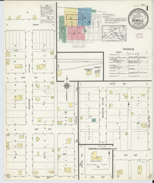 Sanborn Fire Insurance Map from Bowdle, Edmunds County, South Dakota (1913), Sheet #0001 - Historic Sanborn Fire Insurance Map Print, vintage old map wall art, antique decor, genealogy gift, South Dakota South Dakota map