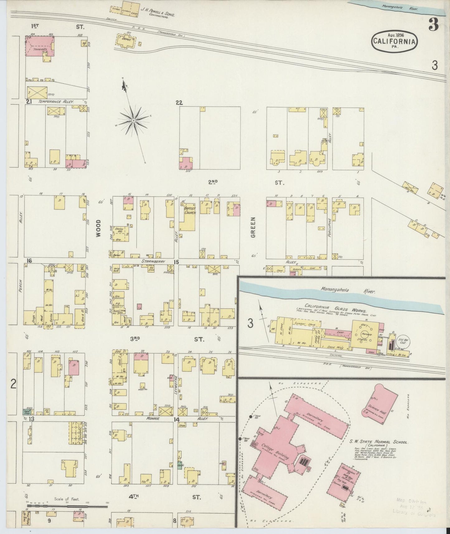Sanborn Fire Insurance Map from California, Washington County, Pennsylvania (1896), Sheet #0003 - Historic Sanborn Fire Insurance Map Print, vintage old map wall art, antique decor, genealogy gift, Pennsylvania Pennsylvania map