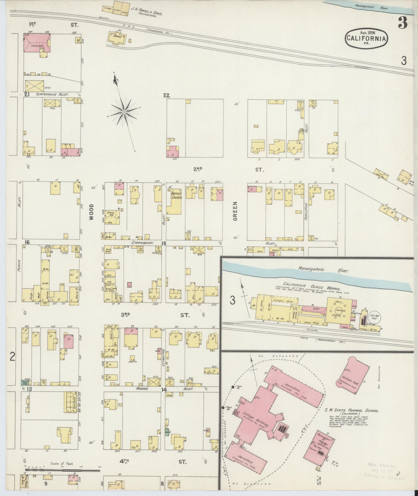 Sanborn Fire Insurance Map from California, Washington County, Pennsylvania (1896), Sheet #0003 - Historic Sanborn Fire Insurance Map Print, vintage old map wall art, antique decor, genealogy gift, Pennsylvania Pennsylvania map