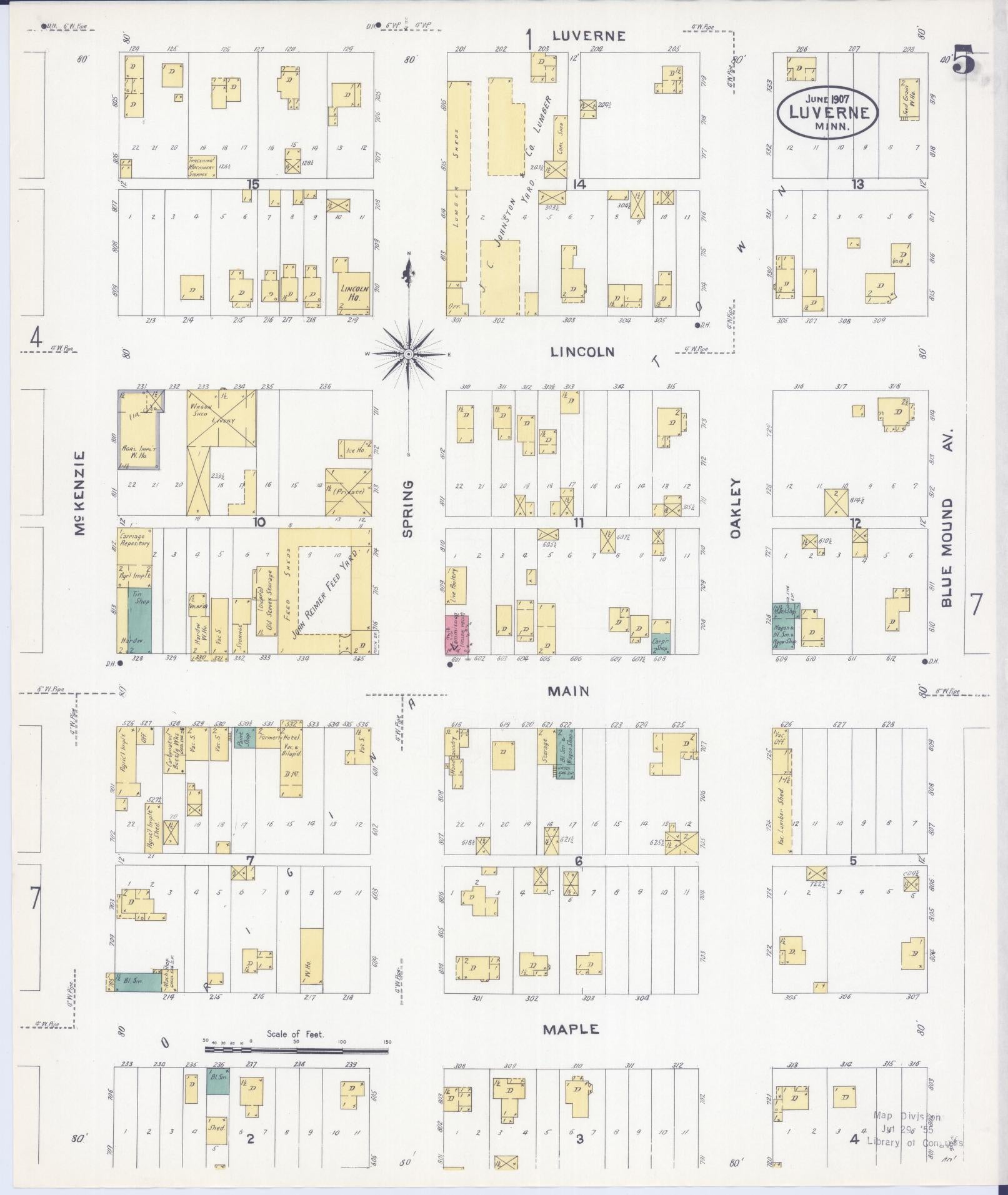 Sanborn Fire Insurance Map from Luverne, Rock County, Minnesota (1907), Sheet #0005 - Historic Sanborn Fire Insurance Map Print, vintage old map wall art, antique decor, genealogy gift, Minnesota Minnesota map