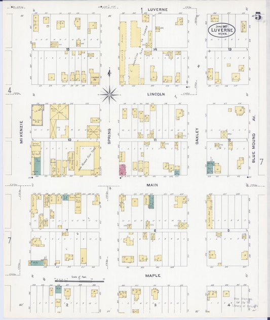 Sanborn Fire Insurance Map from Luverne, Rock County, Minnesota (1907), Sheet #0005 - Historic Sanborn Fire Insurance Map Print, vintage old map wall art, antique decor, genealogy gift, Minnesota Minnesota map