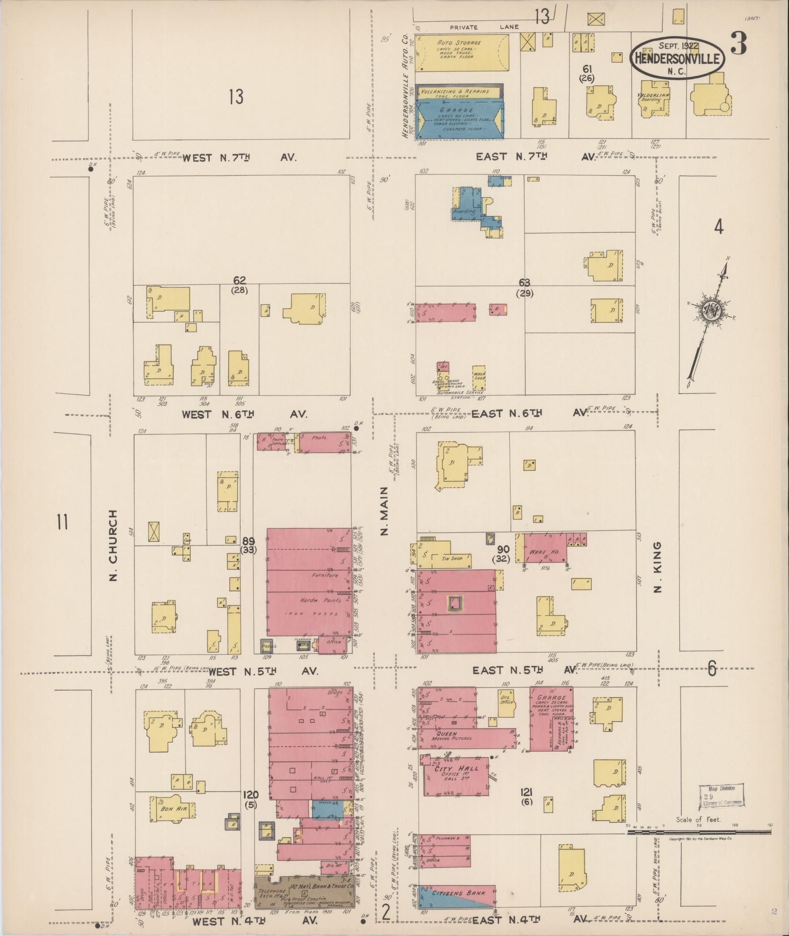 Sanborn Fire Insurance Map from Hendersonville, Henderson County, North Carolina (1922), Sheet #0003 - Complete Map Set gallery image, historic Sanborn map, vintage wall art, North Carolina North Carolina