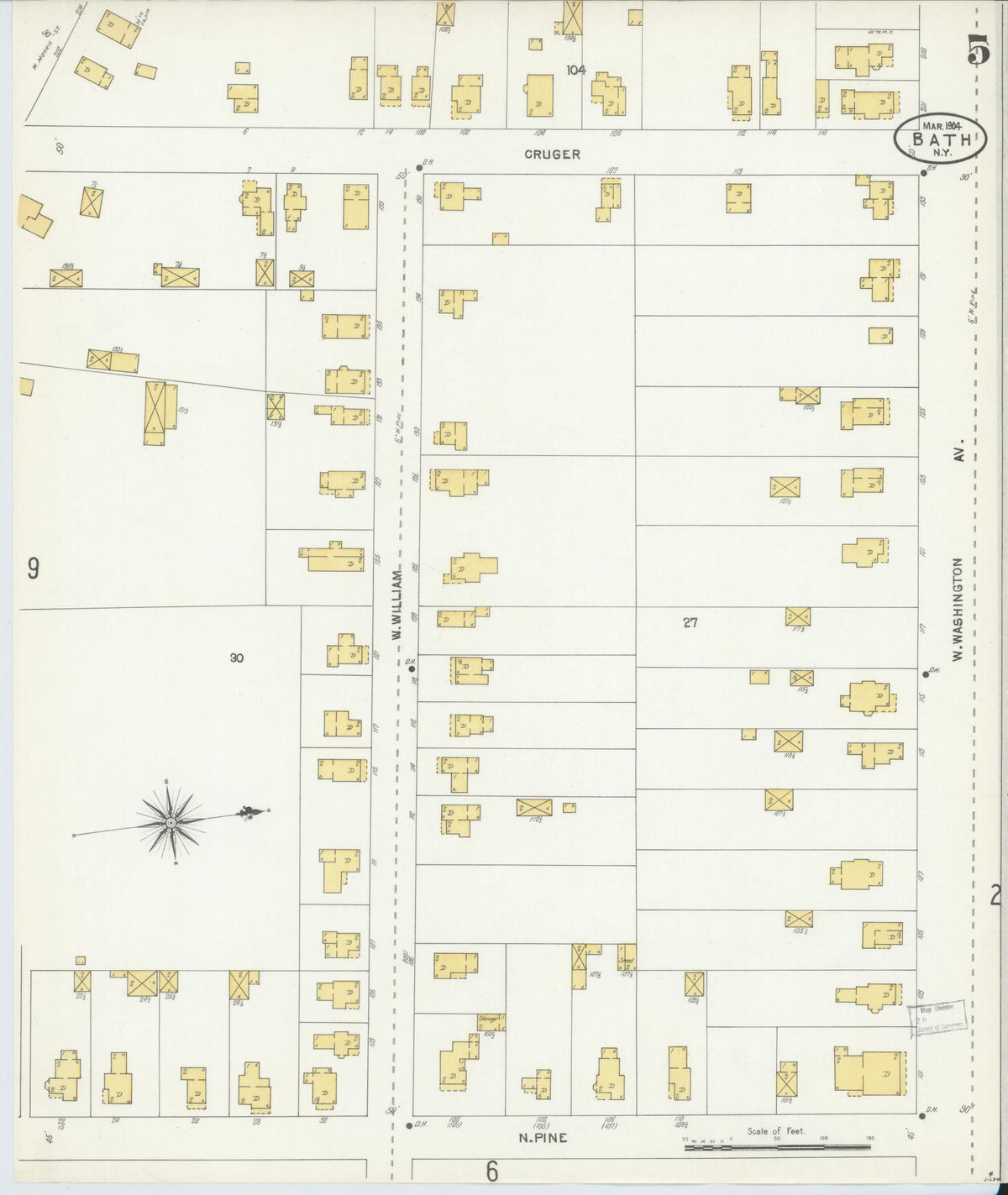 Sanborn Fire Insurance Map from Bath, Steuben County, New York (1904), Sheet #0005 - Complete Map Set gallery image, historic Sanborn map, vintage wall art, New York New York