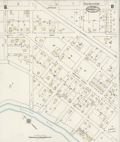 Sanborn Fire Insurance Map from Kerrville, Kerr County, Texas (1924), Sheet #0008 - Historic Sanborn Fire Insurance Map Print, vintage old map wall art, antique decor, genealogy gift, Texas Texas map