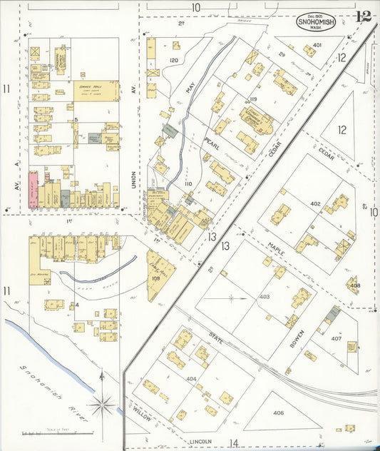 Sanborn Fire Insurance Map from Snohomish, Snohomish County, Washington (1905), Sheet #0012 - Historic Sanborn Fire Insurance Map Print, vintage old map wall art, antique decor, genealogy gift, Washington Washington map