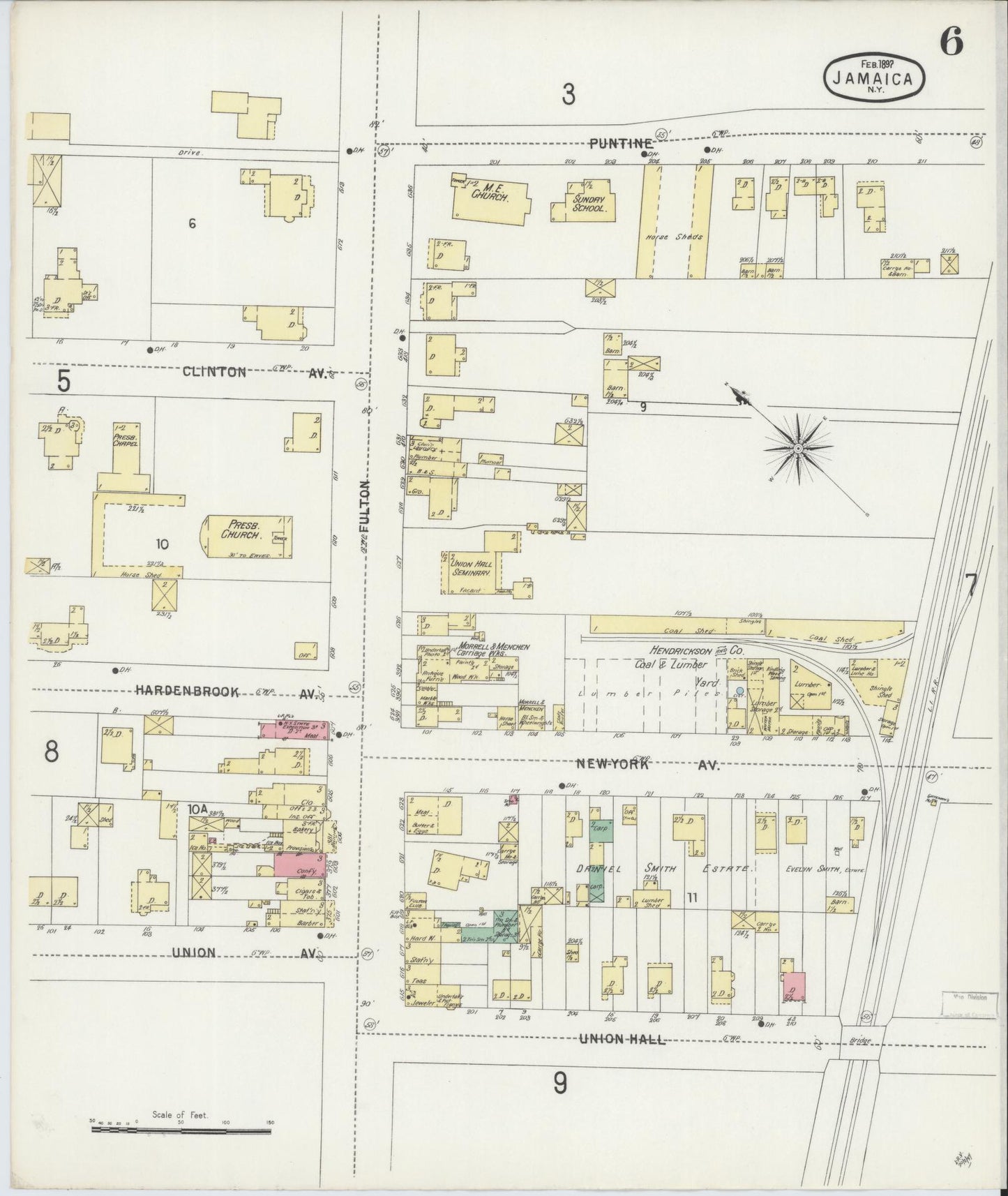 Sanborn Fire Insurance Map from Jamaica, Queens County, New York (1897), Sheet #0006 - Historic Sanborn Fire Insurance Map Print, vintage old map wall art, antique decor, genealogy gift, New York New York map