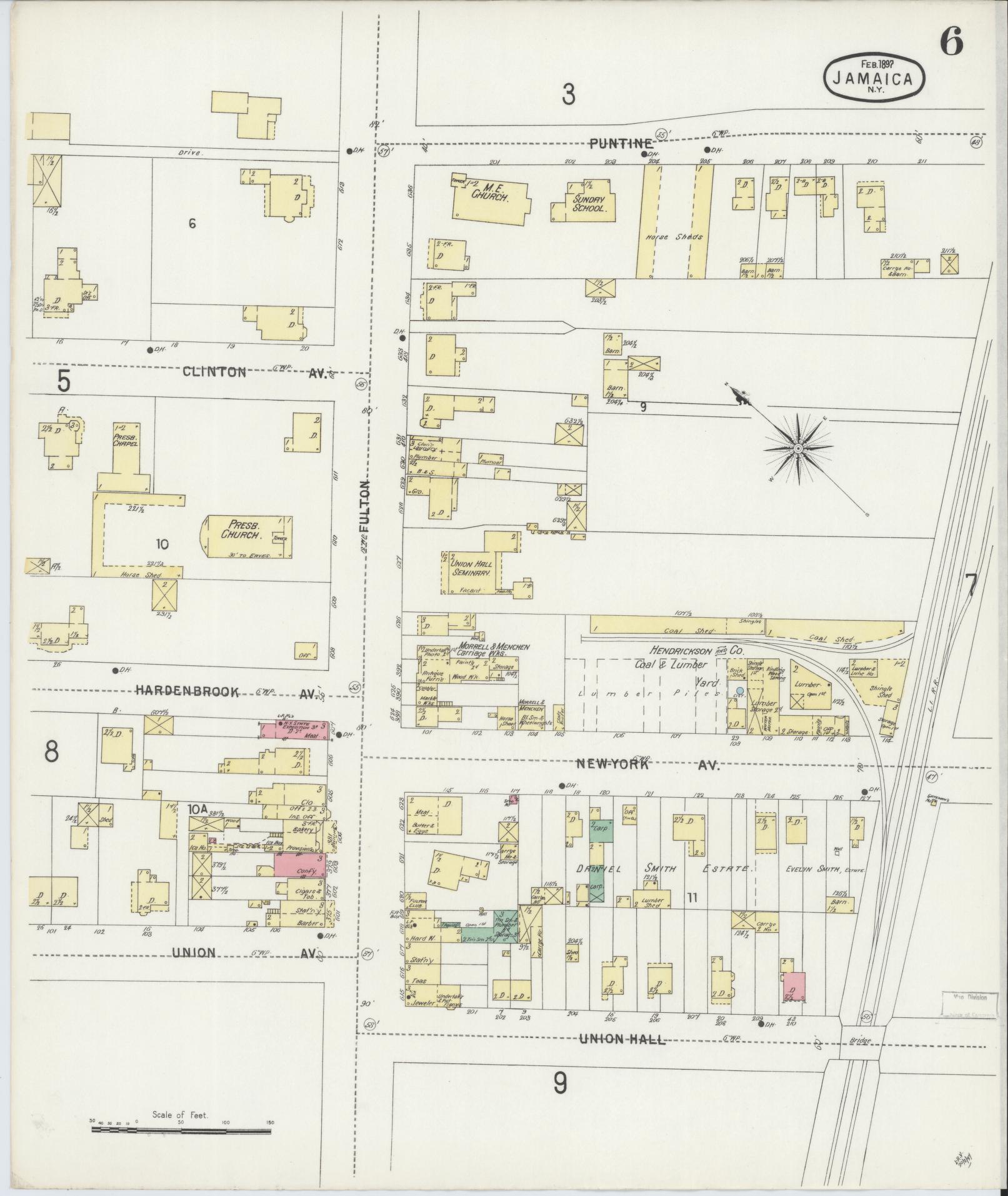 Sanborn Fire Insurance Map from Jamaica, Queens County, New York (1897), Sheet #0006 - Historic Sanborn Fire Insurance Map Print, vintage old map wall art, antique decor, genealogy gift, New York New York map