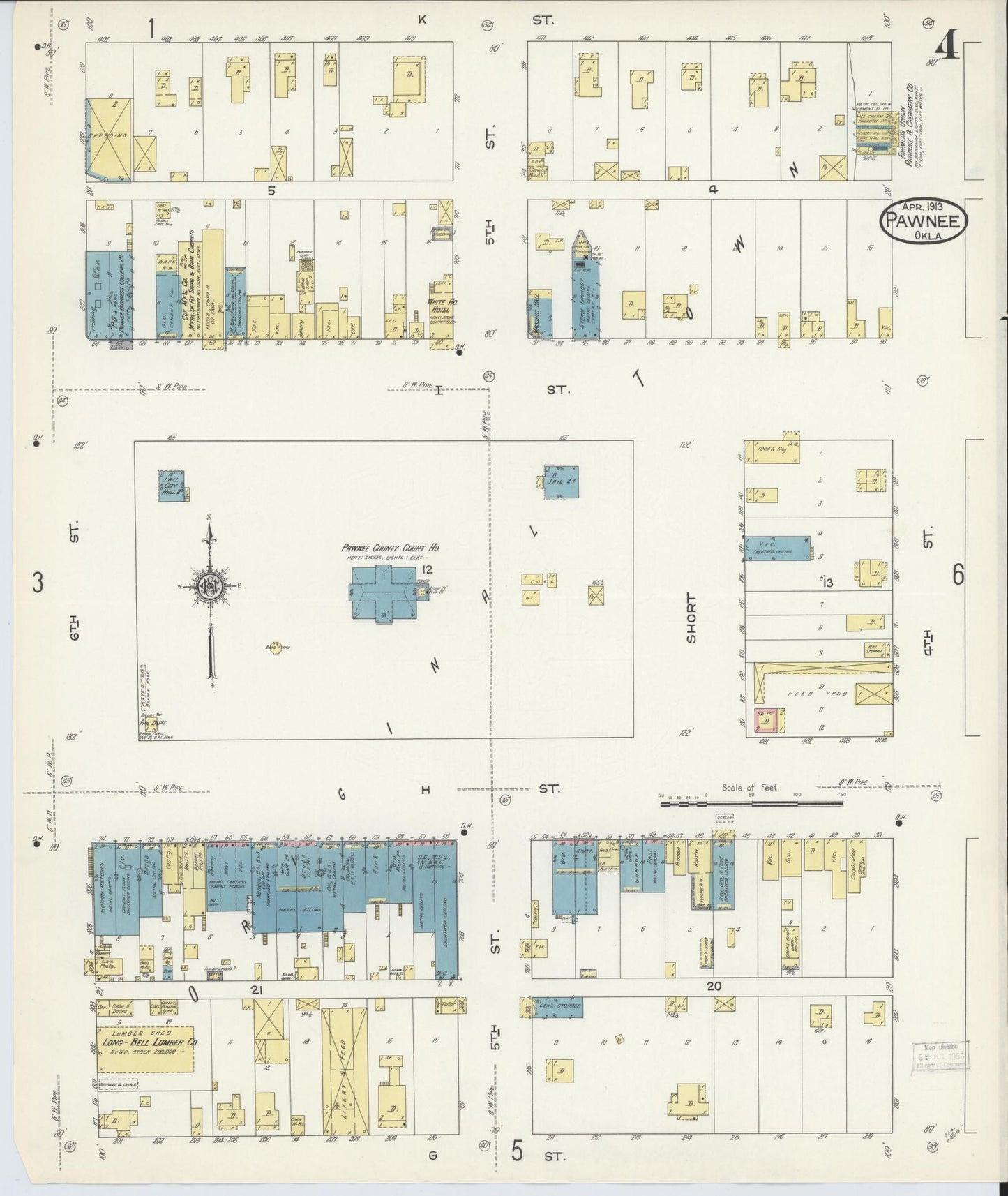 Sanborn Fire Insurance Map from Pawnee, Pawnee County, Oklahoma (1913), Sheet #0004 - Complete Map Set gallery image, historic Sanborn map, vintage wall art, Oklahoma Oklahoma