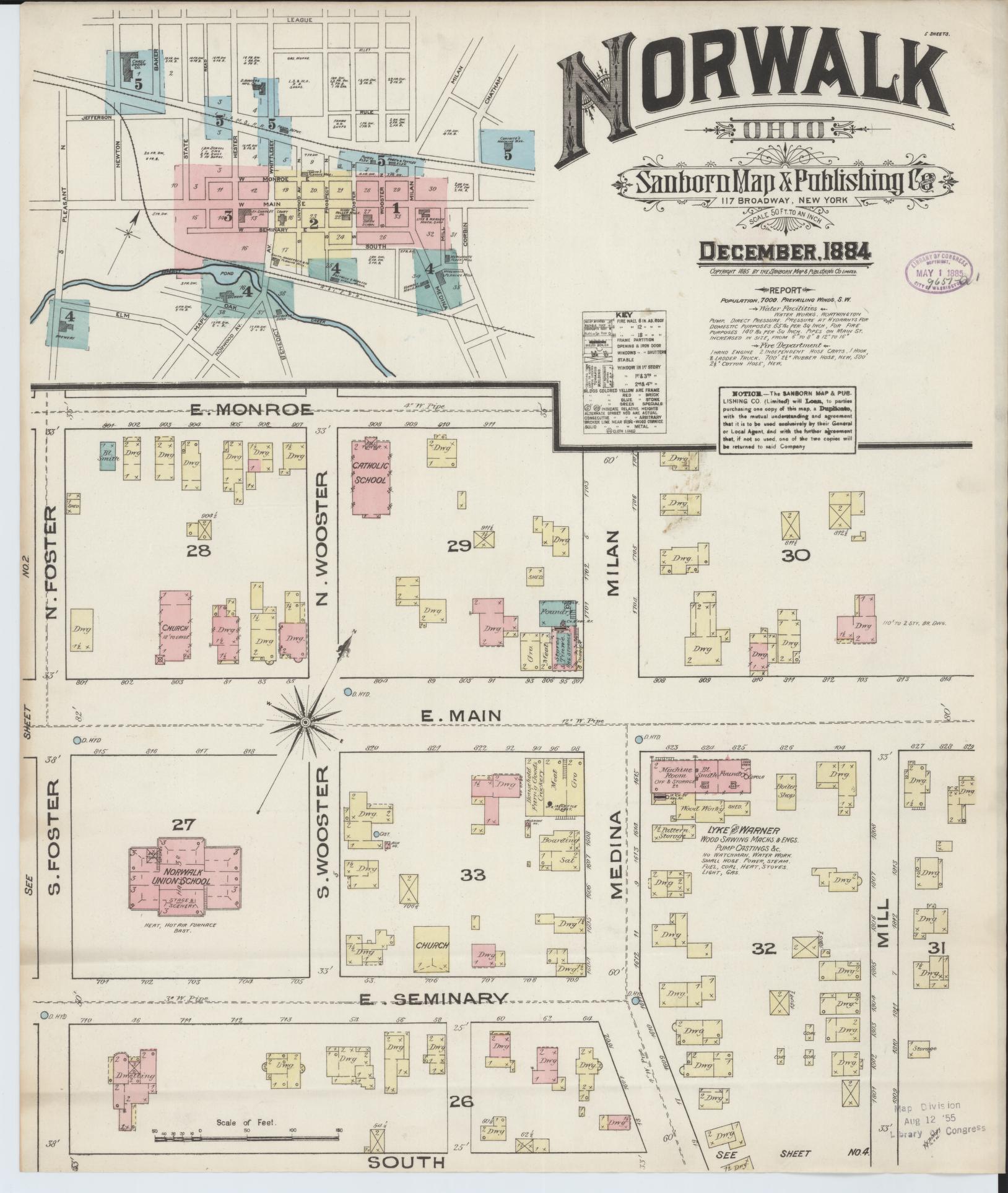 Sanborn Fire Insurance Map from Norwalk, Huron County, Ohio (1884), Sheet #0001 - Historic Sanborn Fire Insurance Map Print, vintage old map wall art, antique decor, genealogy gift, Ohio Ohio map