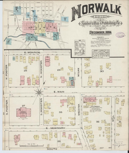Sanborn Fire Insurance Map from Norwalk, Huron County, Ohio (1884), Sheet #0001 - Historic Sanborn Fire Insurance Map Print, vintage old map wall art, antique decor, genealogy gift, Ohio Ohio map