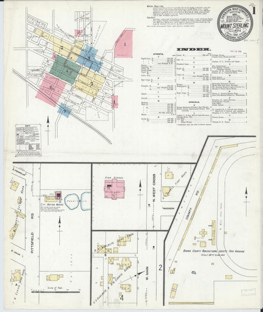 Sanborn Fire Insurance Map from Mount Sterling, Brown County, Illinois (1910), Sheet #0001 - Historic Sanborn Fire Insurance Map Print, vintage old map wall art, antique decor, genealogy gift, Illinois Illinois map