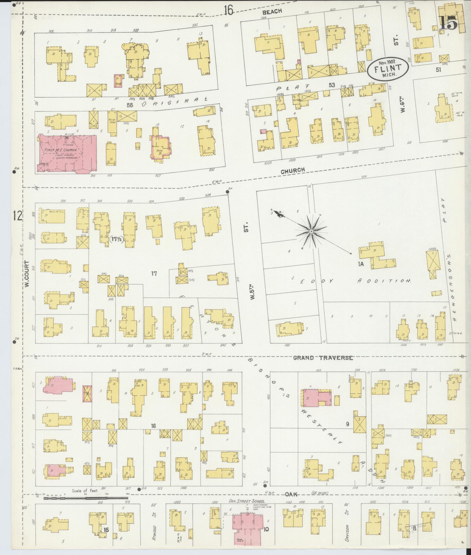 Sanborn Fire Insurance Map from Flint, Genesee County, Michigan (1902), Sheet #0015 - Complete Map Set gallery image, historic Sanborn map, vintage wall art, Michigan Michigan