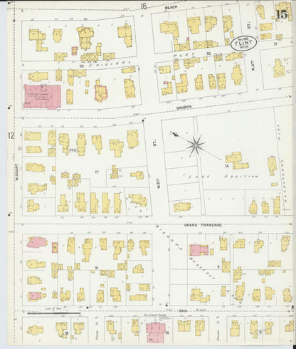 Sanborn Fire Insurance Map from Flint, Genesee County, Michigan (1902), Sheet #0015 - Complete Map Set gallery image, historic Sanborn map, vintage wall art, Michigan Michigan