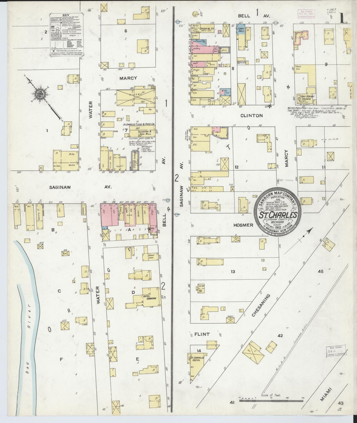 Sanborn Fire Insurance Map from Saint Charles, Saginaw County, Michigan (1910), Sheet #0001 - Complete Map Set gallery image, historic Sanborn map, vintage wall art, Michigan Michigan