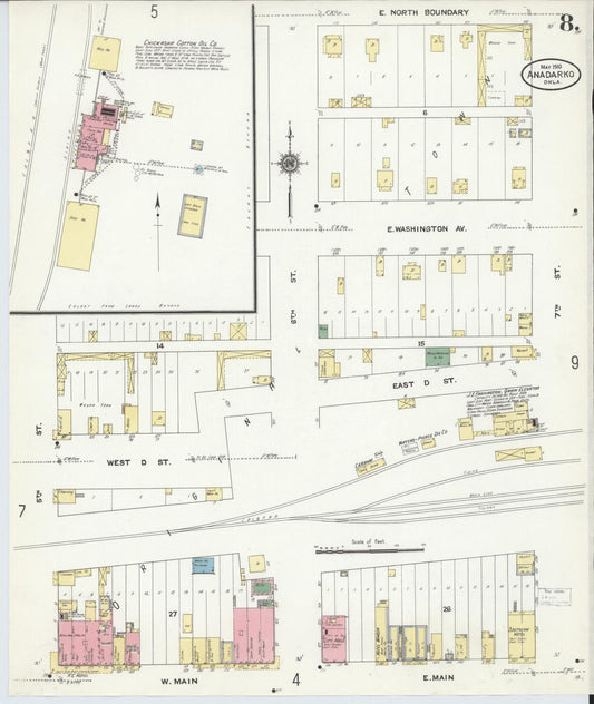 Sanborn Fire Insurance Map from Anadarko, Caddo County, Oklahoma (1910), Sheet #0008 - Historic Sanborn Fire Insurance Map Print, vintage old map wall art, antique decor, genealogy gift, Oklahoma Oklahoma map
