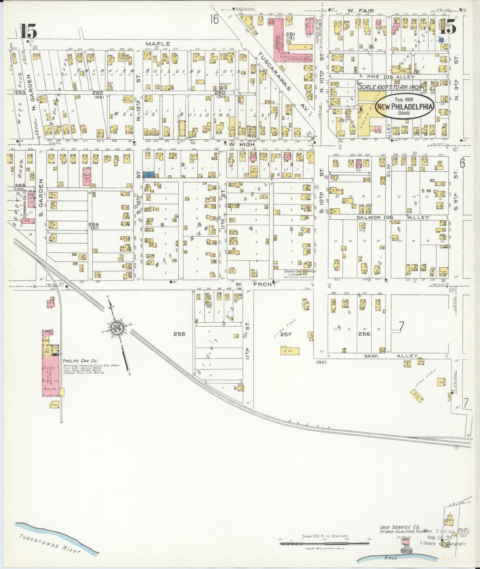 Sanborn Fire Insurance Map from New Philadelphia, Tuscarawas County, Ohio (1926), Sheet #0015 - Historic Sanborn Fire Insurance Map Print, vintage old map wall art, antique decor, genealogy gift, Ohio Ohio map