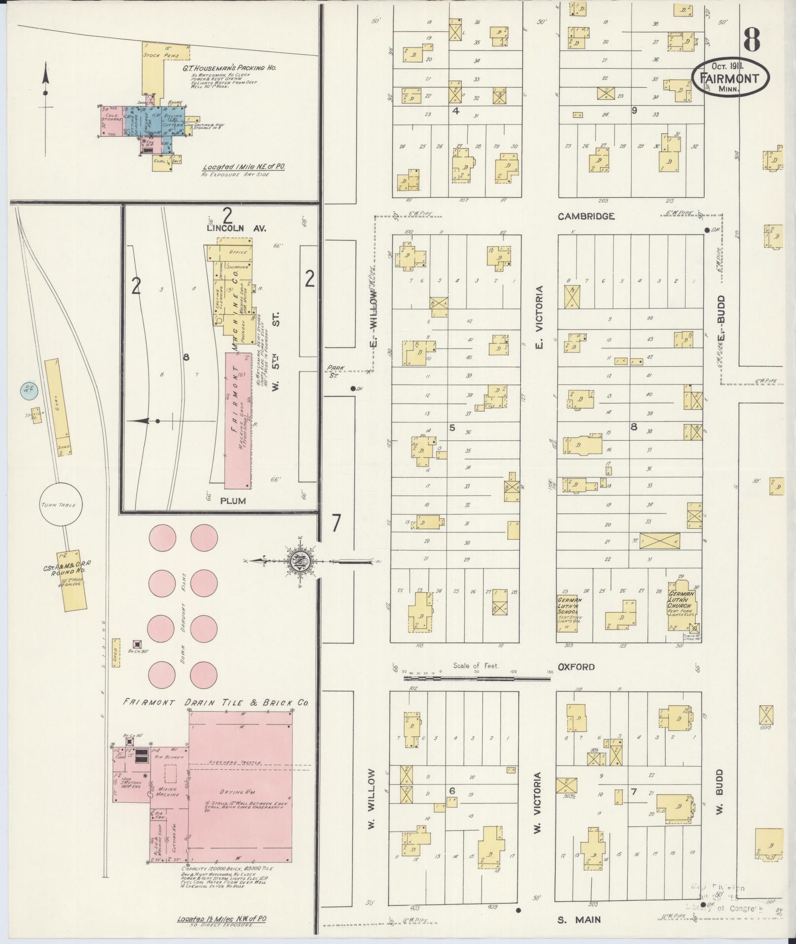 Sanborn Fire Insurance Map from Fairmont, Martin County, Minnesota (1911), Sheet #0008 - Historic Sanborn Fire Insurance Map Print, vintage old map wall art, antique decor, genealogy gift, Minnesota Minnesota map