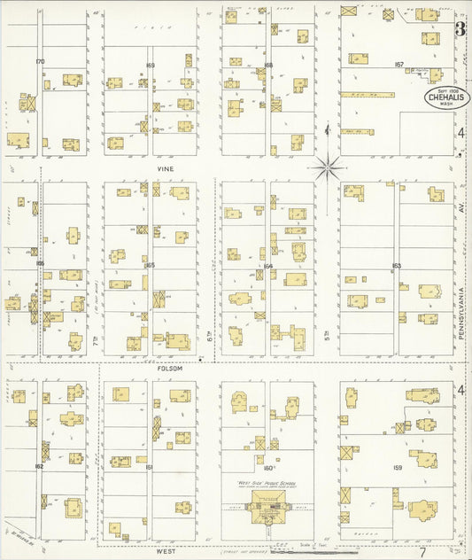Sanborn Fire Insurance Map from Chehalis, Lewis County, Washington (1908), Sheet #0003 - Historic Sanborn Fire Insurance Map Print, vintage old map wall art, antique decor, genealogy gift, Washington Washington map