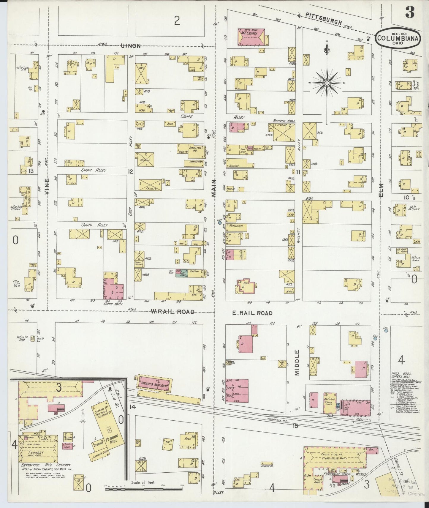 Sanborn Fire Insurance Map from Columbiana, Columbiana County, Ohio (1901), Sheet #0003 - Historic Sanborn Fire Insurance Map Print, vintage old map wall art, antique decor, genealogy gift, Ohio Ohio map