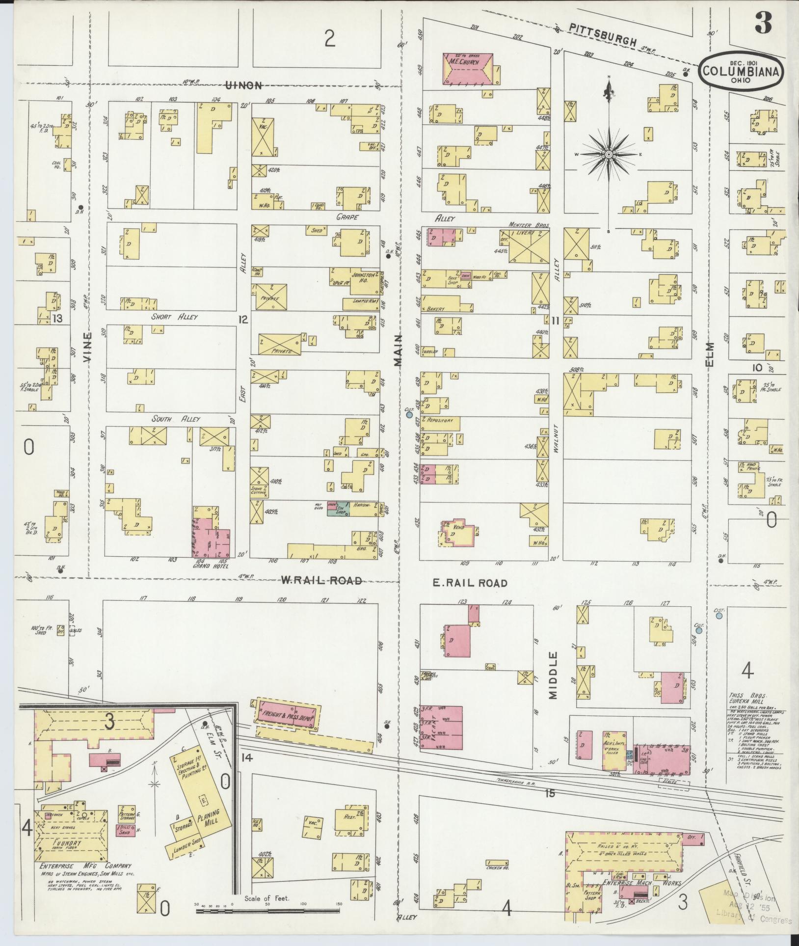 Sanborn Fire Insurance Map from Columbiana, Columbiana County, Ohio (1901), Sheet #0003 - Historic Sanborn Fire Insurance Map Print, vintage old map wall art, antique decor, genealogy gift, Ohio Ohio map
