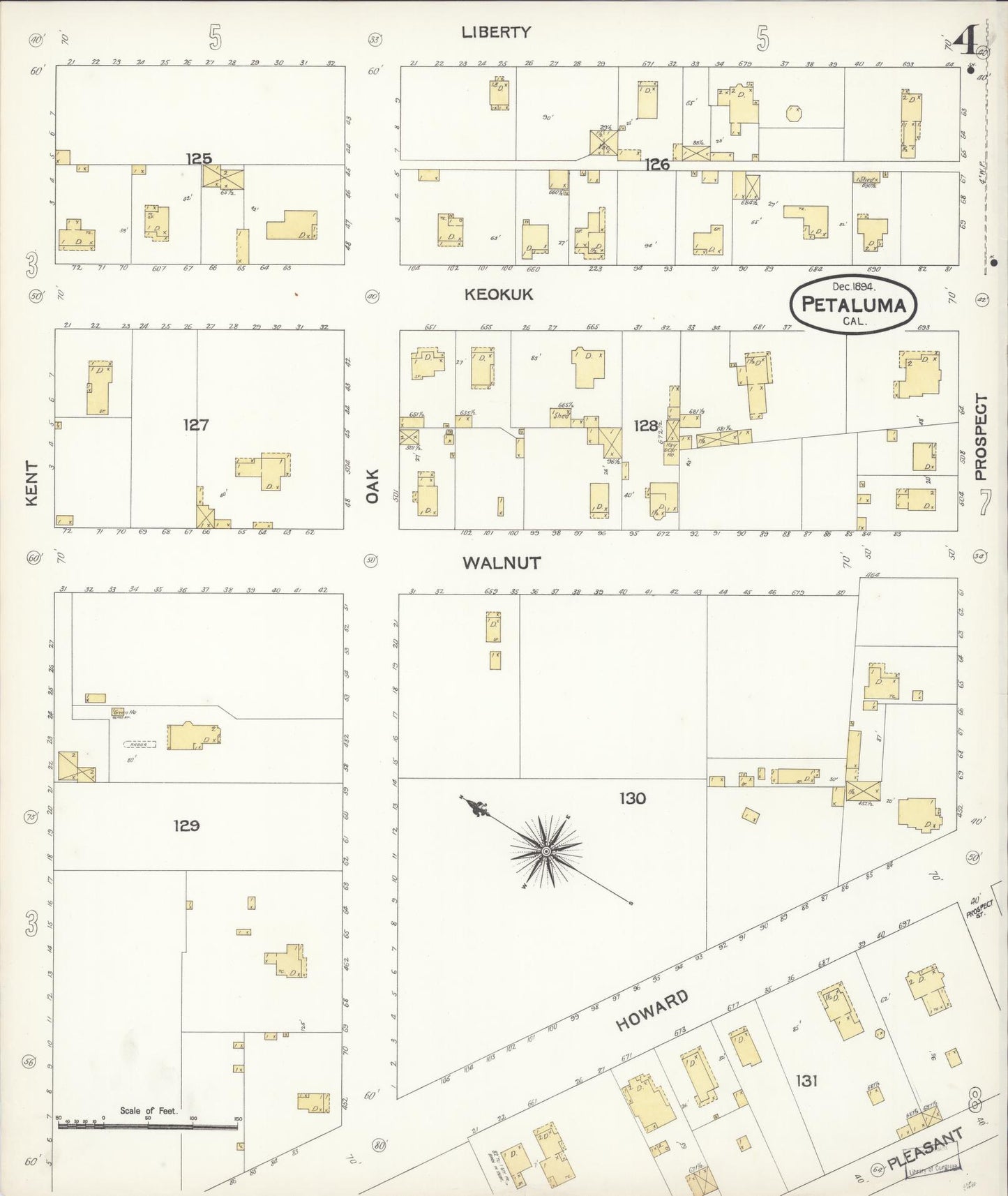 Sanborn Fire Insurance Map from Petaluma, Sonoma County, California (1894), Sheet #0004 - Complete Map Set gallery image, historic Sanborn map, vintage wall art, California California