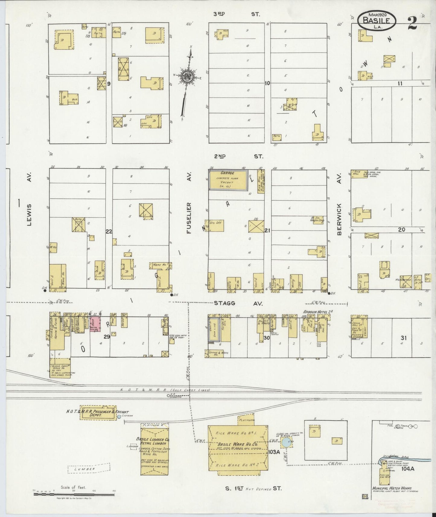 Sanborn Fire Insurance Map from Basile, Evangeline Parish, Louisiana (1920), Sheet #0002 - Complete Map Set gallery image, historic Sanborn map, vintage wall art, Louisiana Louisiana