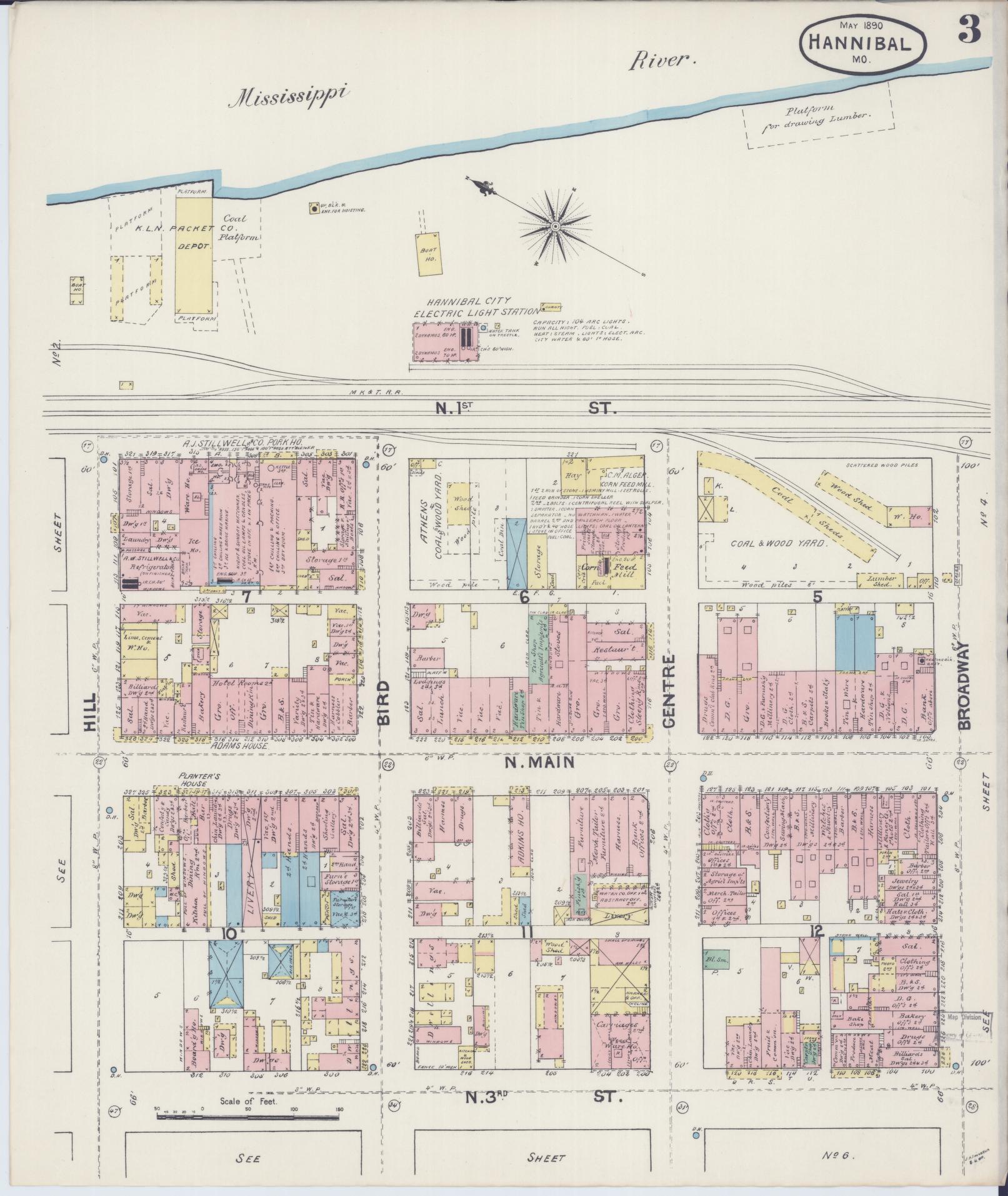 Sanborn Fire Insurance Map from Hannibal, Marion County, Missouri (1890), Sheet #0003 - Historic Sanborn Fire Insurance Map Print, vintage old map wall art, antique decor, genealogy gift, Missouri Missouri map