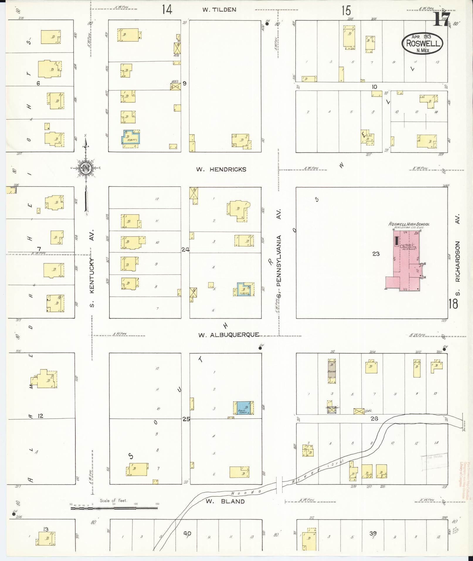 Sanborn Fire Insurance Map from Roswell, Chaves County, New Mexico (1913), Sheet #0017 - Complete Map Set gallery image, historic Sanborn map, vintage wall art, New Mexico New Mexico
