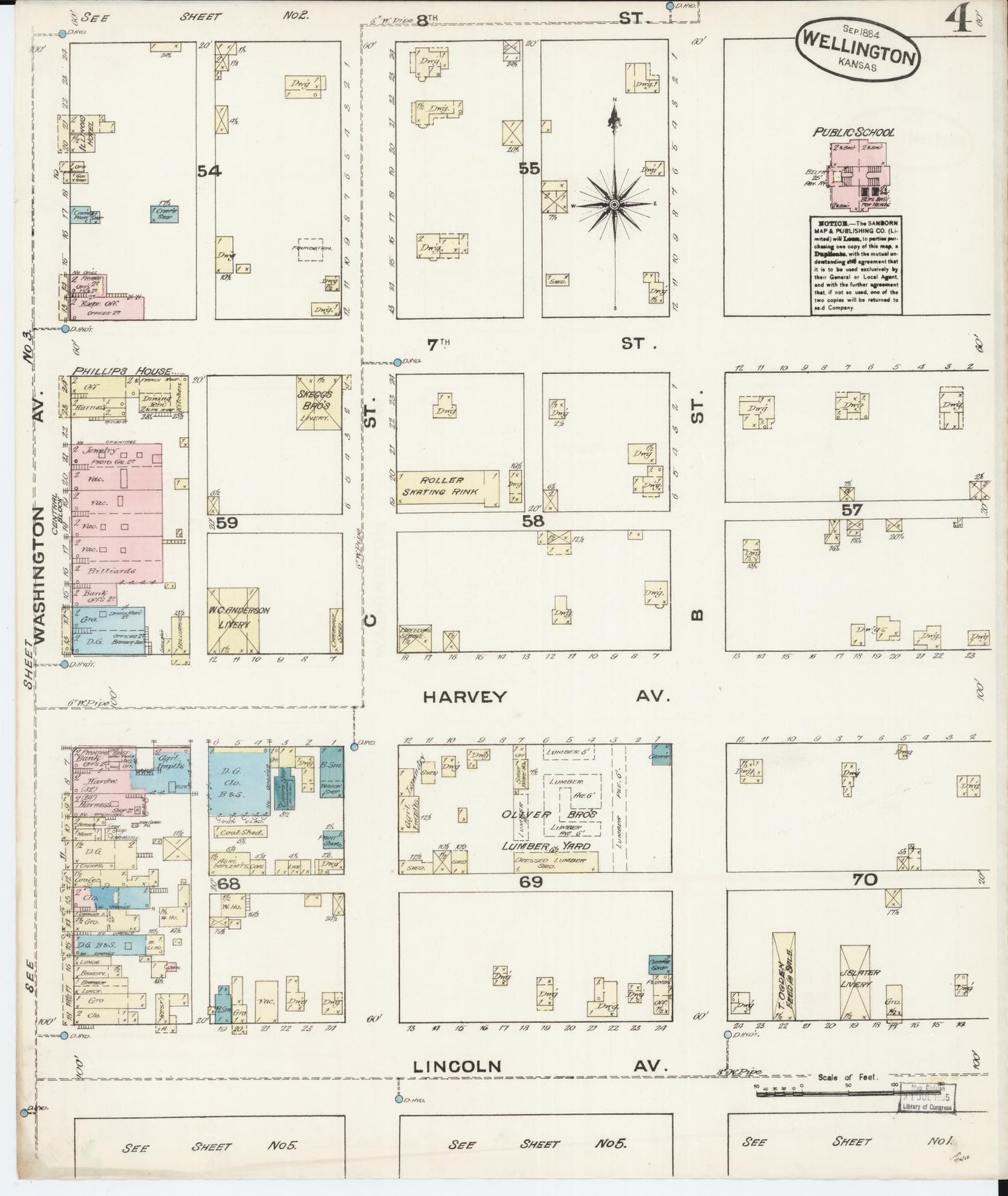 Sanborn Fire Insurance Map from Wellington, Sumner County, Kansas (1884), Sheet #0004 - Complete Map Set gallery image, historic Sanborn map, vintage wall art, Kansas Kansas