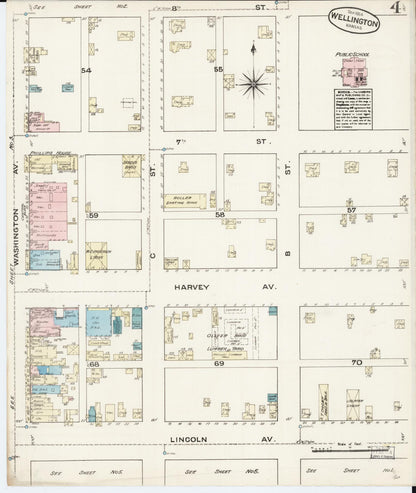 Sanborn Fire Insurance Map from Wellington, Sumner County, Kansas (1884), Sheet #0004 - Complete Map Set gallery image, historic Sanborn map, vintage wall art, Kansas Kansas