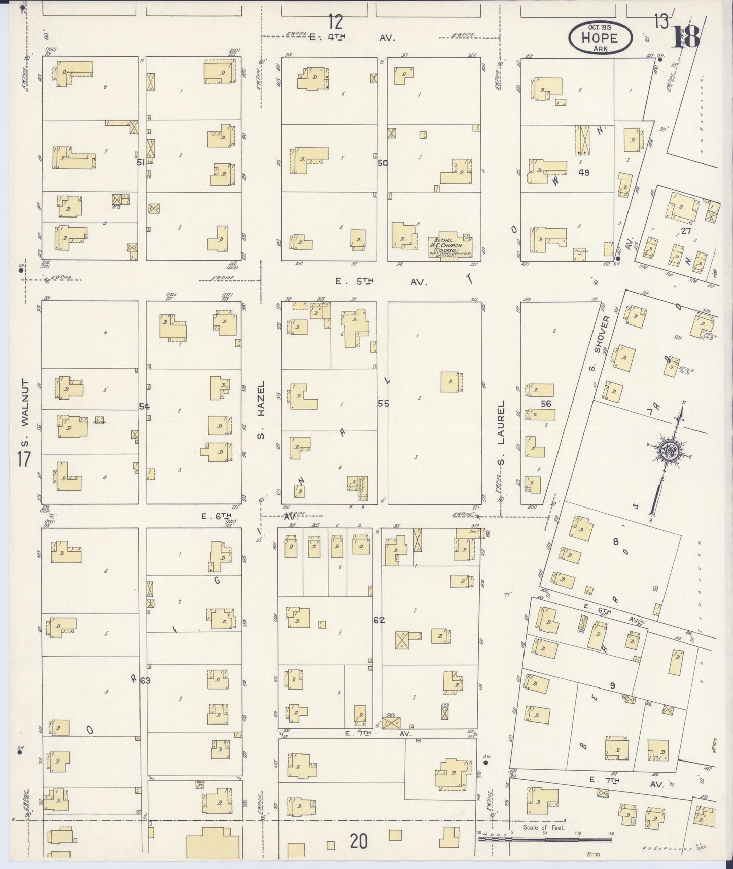 Sanborn Fire Insurance Map from Hope, Hempstead County, Arkansas (1913), Sheet #0018 - Complete Map Set gallery image, historic Sanborn map, vintage wall art, Arkansas Arkansas