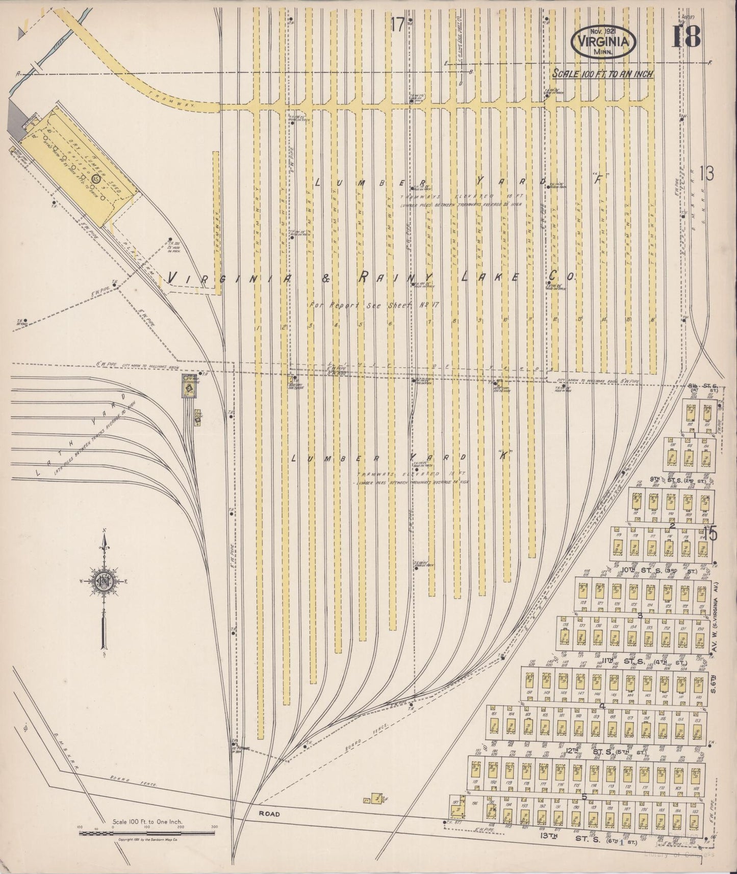 Sanborn Fire Insurance Map from Virginia, Saint Louis County, Minnesota (1921), Sheet #0018 - Complete Map Set gallery image, historic Sanborn map, vintage wall art, Minnesota Minnesota