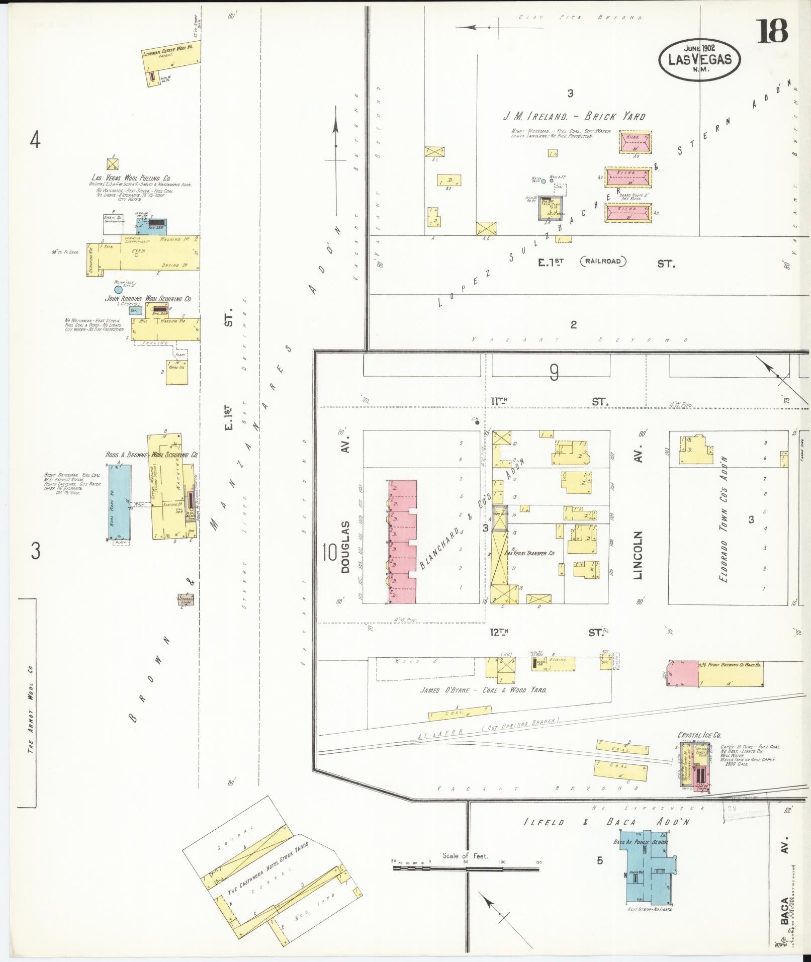 Sanborn Fire Insurance Map from Las Vegas, San Miguel County, New Mexico (1902), Sheet #0018 - Historic Sanborn Fire Insurance Map Print, vintage old map wall art, antique decor, genealogy gift, New Mexico New Mexico map