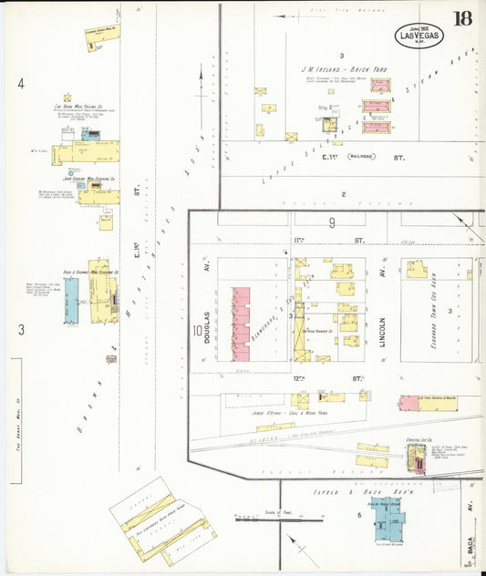 Sanborn Fire Insurance Map from Las Vegas, San Miguel County, New Mexico (1902), Sheet #0018 - Historic Sanborn Fire Insurance Map Print, vintage old map wall art, antique decor, genealogy gift, New Mexico New Mexico map