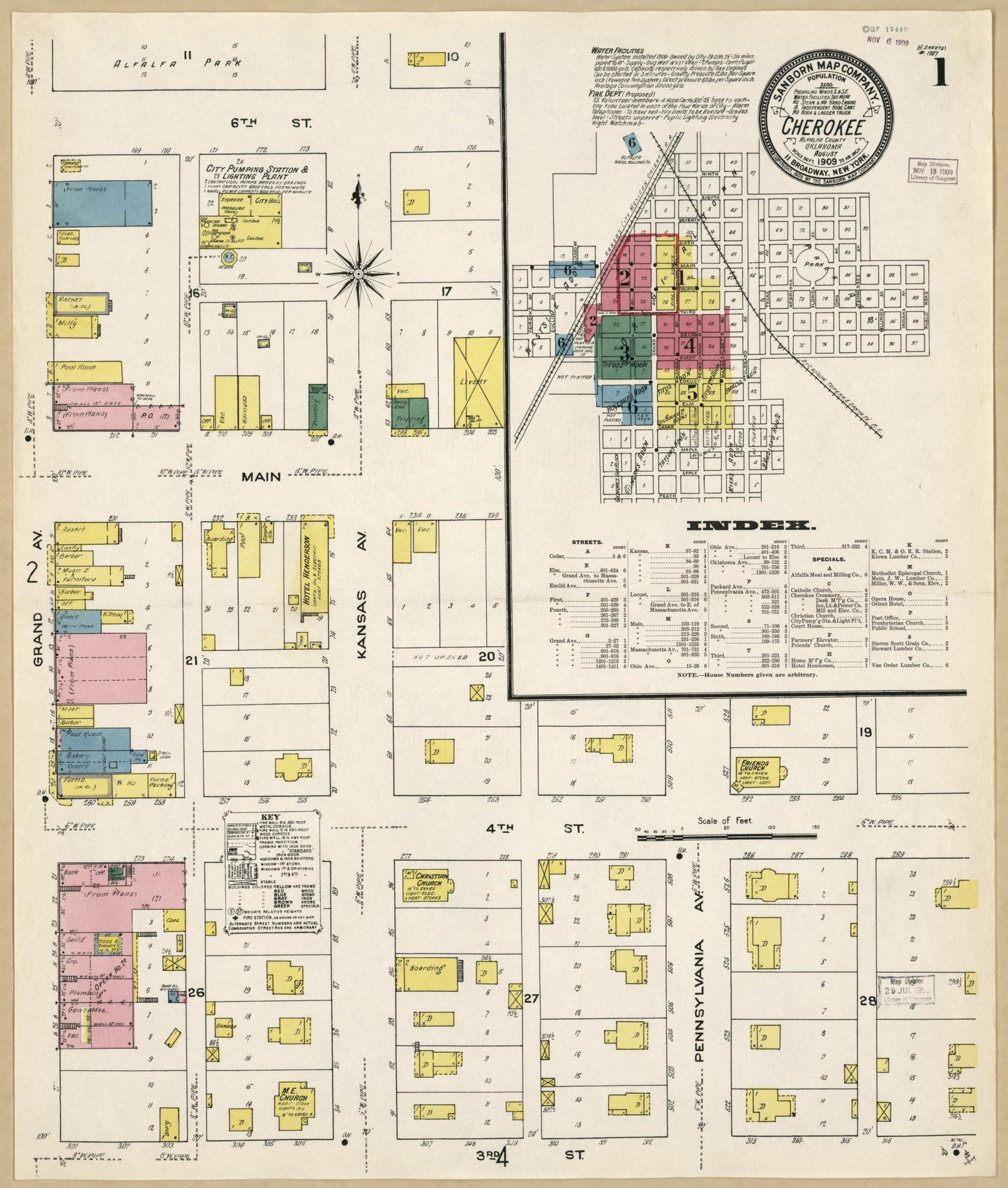 Sanborn Fire Insurance Map from Cherokee, Alfalfa County, Oklahoma (1909), Sheet #0001 - Historic Sanborn Fire Insurance Map Print, vintage old map wall art, antique decor, genealogy gift, Oklahoma Oklahoma map