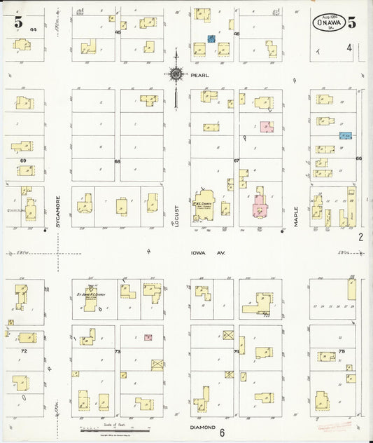 Sanborn Fire Insurance Map from Onawa, Monona County, Iowa (1924), Sheet #0005 - Historic Sanborn Fire Insurance Map Print, vintage old map wall art