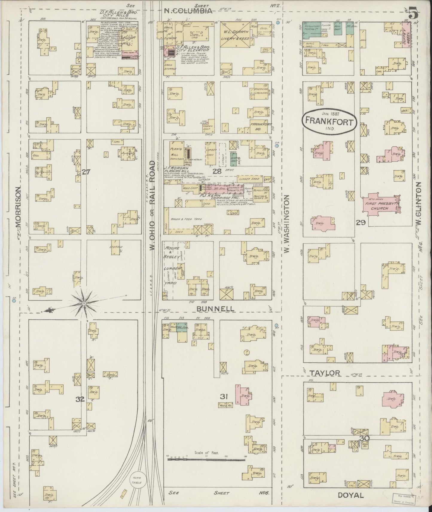 Sanborn Fire Insurance Map from Frankfort, Clinton County, Indiana (1887), Sheet #0005 - Complete Map Set gallery image, historic Sanborn map, vintage wall art, Indiana Indiana