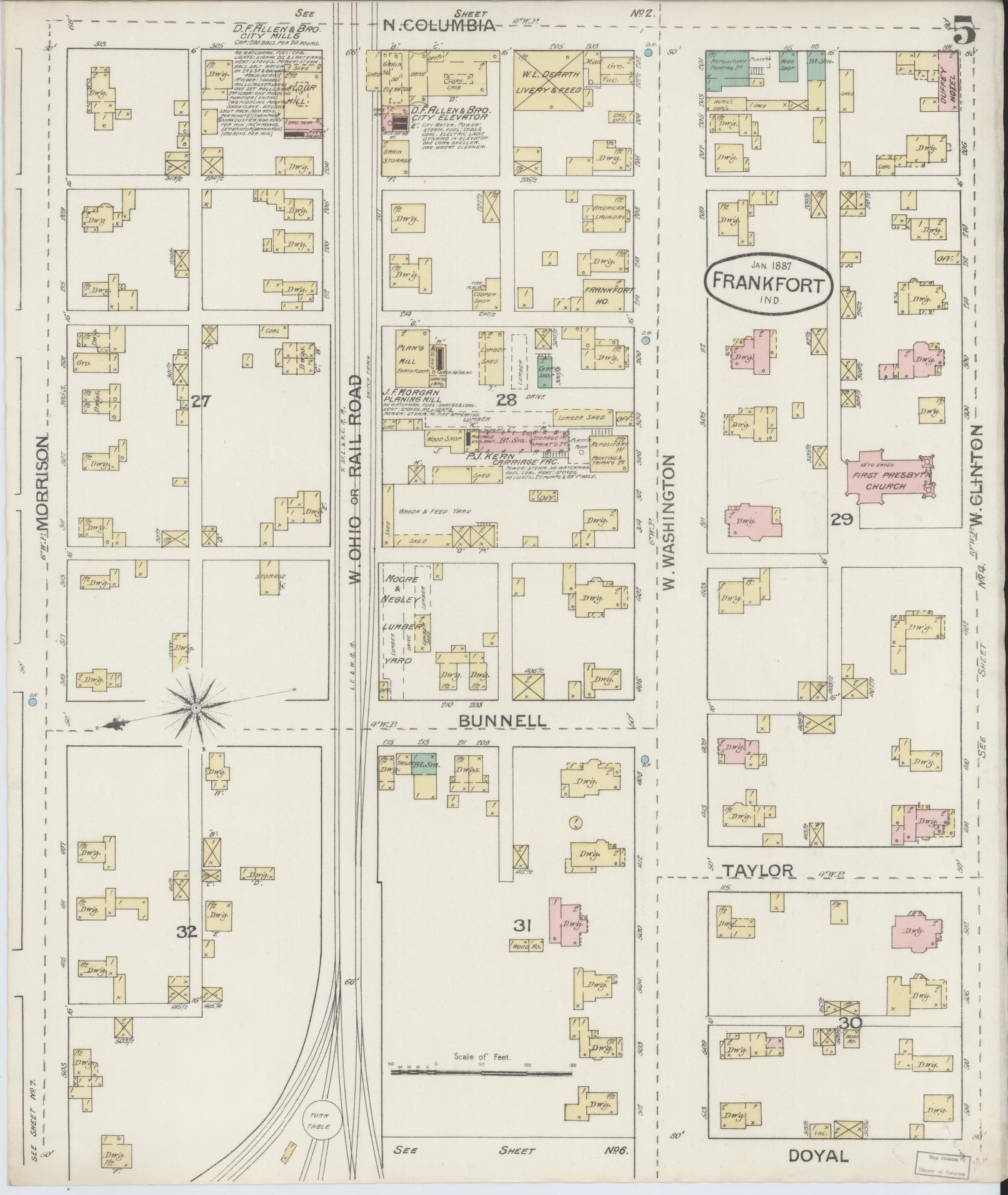 Sanborn Fire Insurance Map from Frankfort, Clinton County, Indiana (1887), Sheet #0005 - Complete Map Set gallery image, historic Sanborn map, vintage wall art, Indiana Indiana