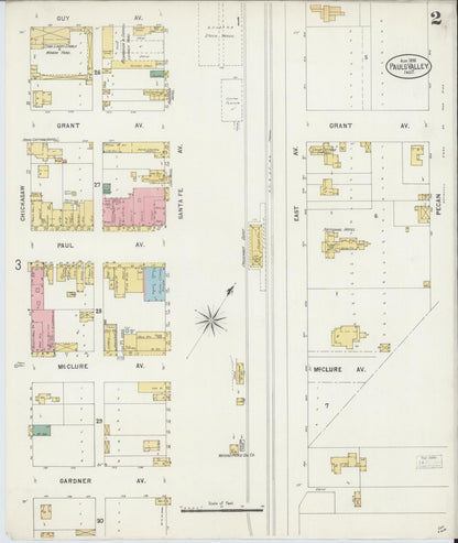 Sanborn Fire Insurance Map from Pauls Valley, Garvin County, Oklahoma (1898), Sheet #0002 - Complete Map Set gallery image, historic Sanborn map, vintage wall art, Oklahoma Oklahoma