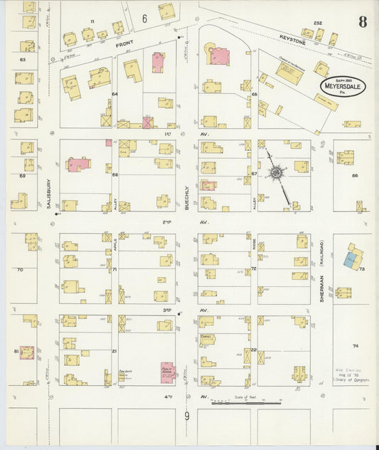 Sanborn Fire Insurance Map from Meyersdale, Somerset County, Pennsylvania (1910), Sheet #0008 - Historic Sanborn Fire Insurance Map Print, vintage old map wall art, antique decor, genealogy gift, Pennsylvania Pennsylvania map