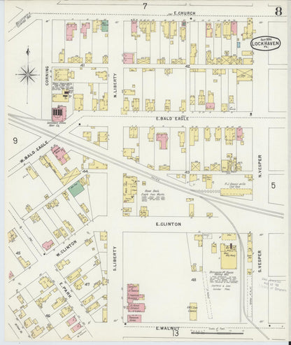 Sanborn Fire Insurance Map from Lock Haven, Clinton County, Pennsylvania (1896), Sheet #0008 - Historic Sanborn Fire Insurance Map Print, vintage old map wall art, antique decor, genealogy gift, Pennsylvania Pennsylvania map