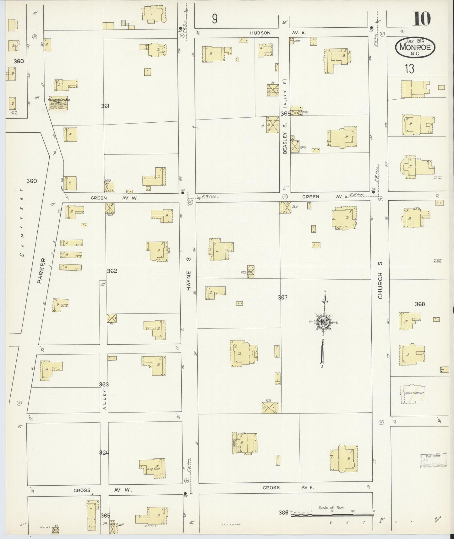 Sanborn Fire Insurance Map from Monroe, Union County, North Carolina (1914), Sheet #0010 - Complete Map Set gallery image, historic Sanborn map, vintage wall art, North Carolina North Carolina