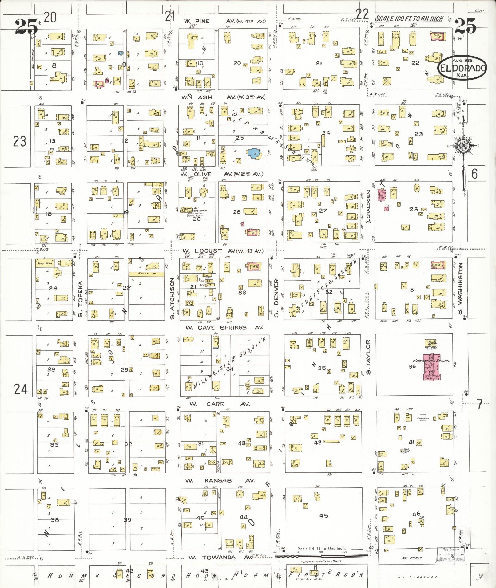 Sanborn Fire Insurance Map from El Dorado, Butler County, Kansas (1923), Sheet #0025 - Complete Map Set gallery image, historic Sanborn map, vintage wall art, Kansas Kansas