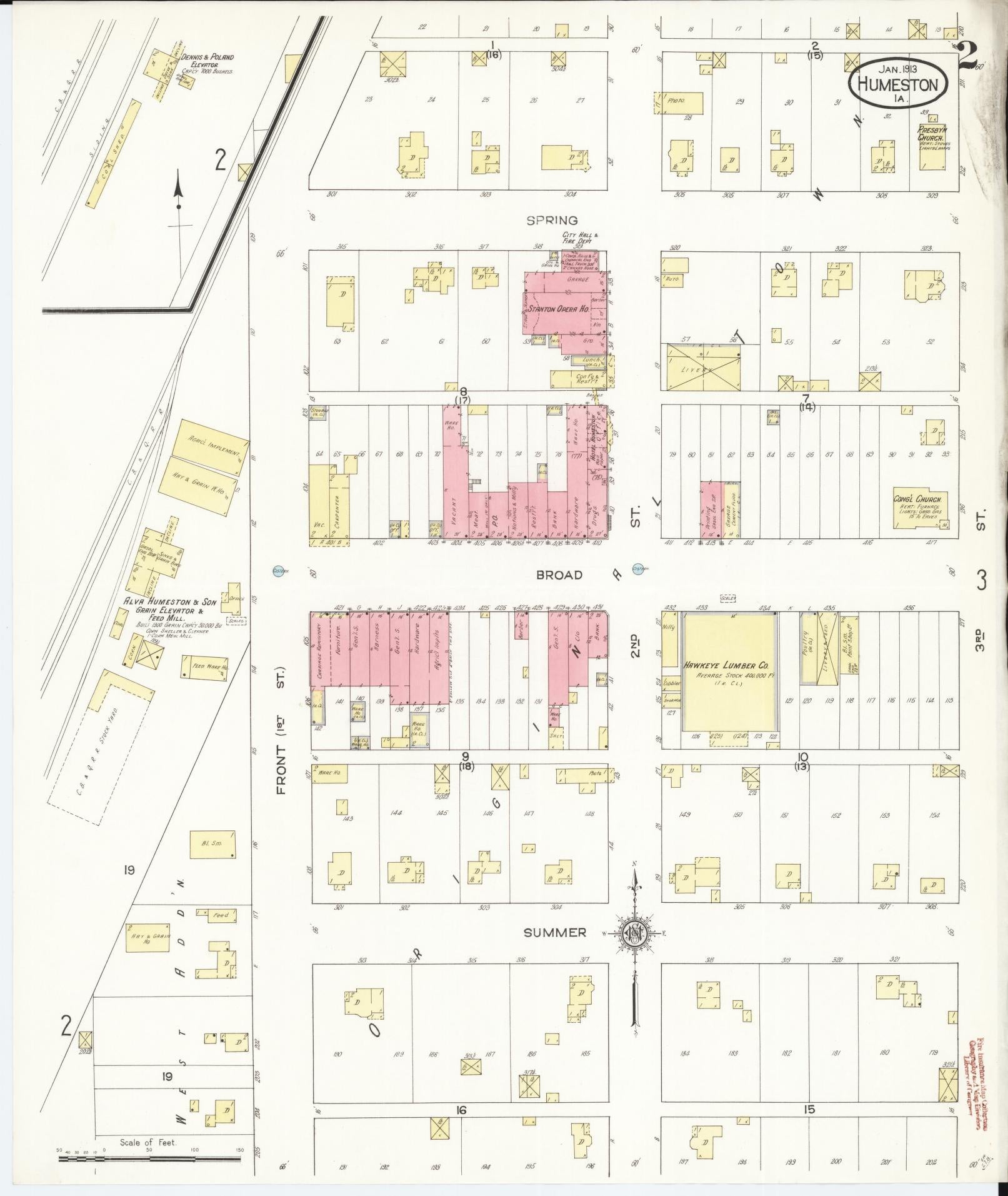 Sanborn Fire Insurance Map from Humeston, Wayne County, Iowa (1913), Sheet #0002 - Historic Sanborn Fire Insurance Map Print, vintage old map wall art