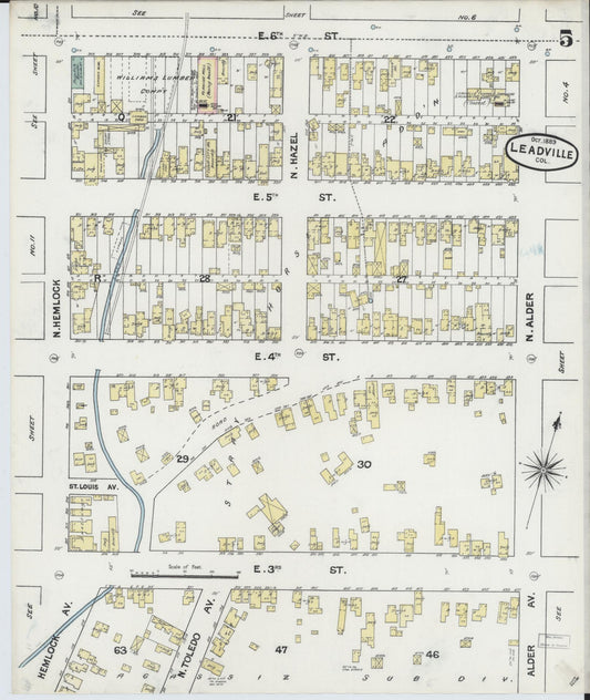 Sanborn Fire Insurance Map from Leadville, Lake County, Colorado (1889), Sheet #0005 - Historic Sanborn Fire Insurance Map Print, vintage old map wall art, antique decor, genealogy gift, Colorado Colorado map