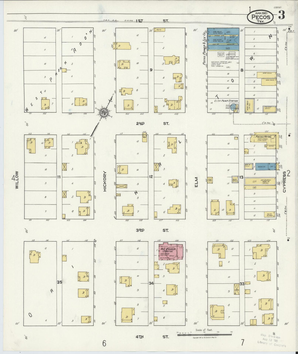 Sanborn Fire Insurance Map from Pecos, Reeves County, Texas (1921), Sheet #0003 - Complete Map Set gallery image, historic Sanborn map, vintage wall art, Texas Texas