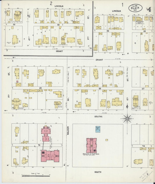 Sanborn Fire Insurance Map from Blair, Washington County, Nebraska (1902), Sheet #0004 - Historic Sanborn Fire Insurance Map Print, vintage old map wall art, antique decor, genealogy gift, Nebraska Nebraska map