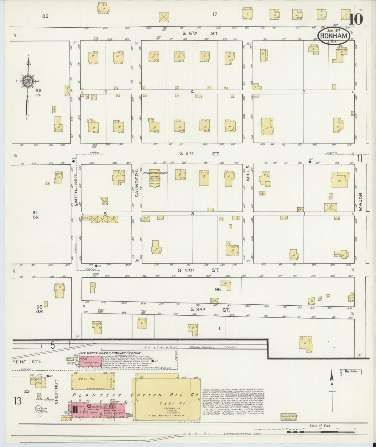 Sanborn Fire Insurance Map from Bonham, Fannin County, Texas (1917), Sheet #0010 - Complete Map Set gallery image, historic Sanborn map, vintage wall art, Texas Texas